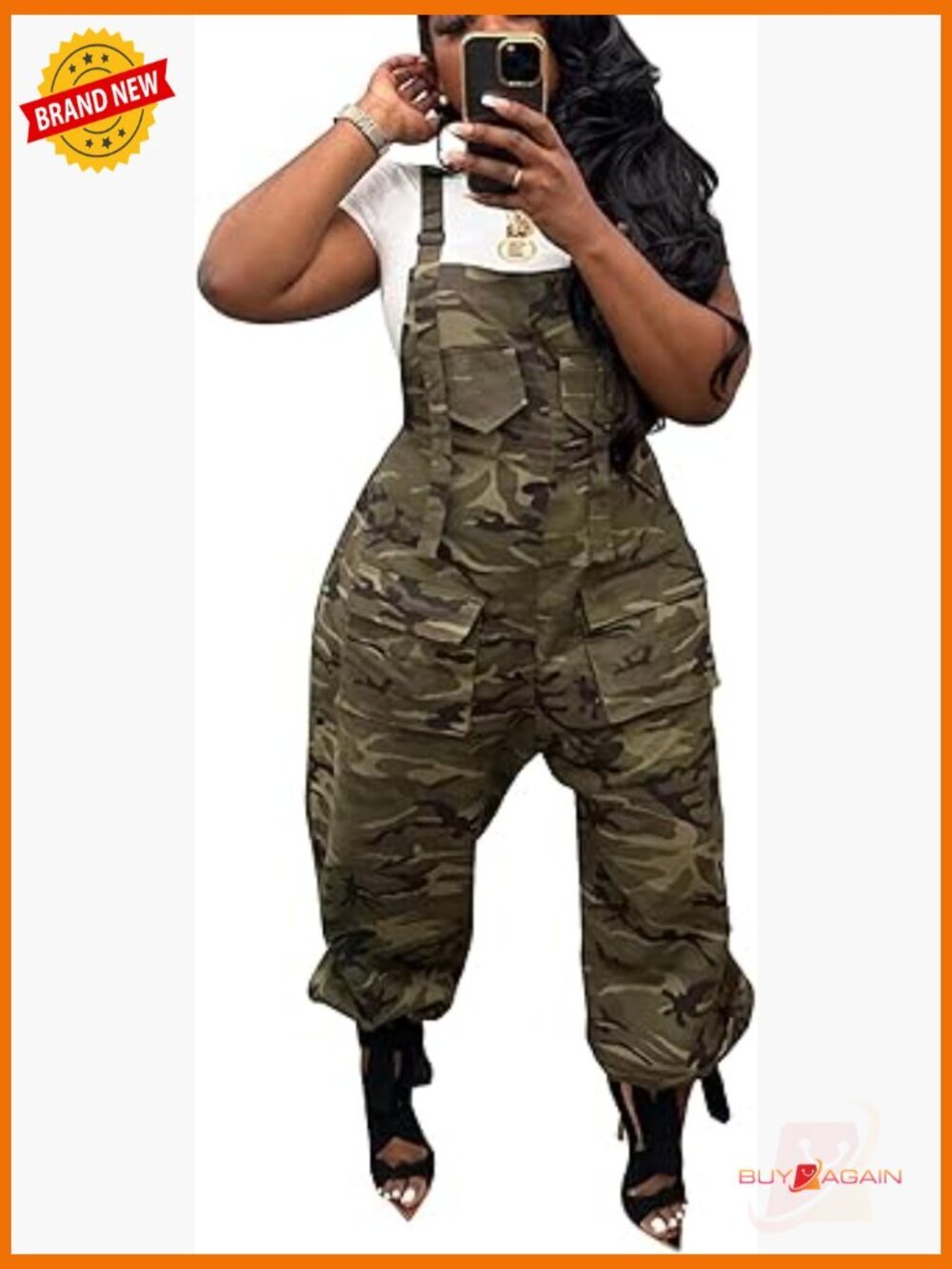 Camo Cargo Wide Leg Bib Overalls Jumpsuit Romper Plus Size Loose Fit